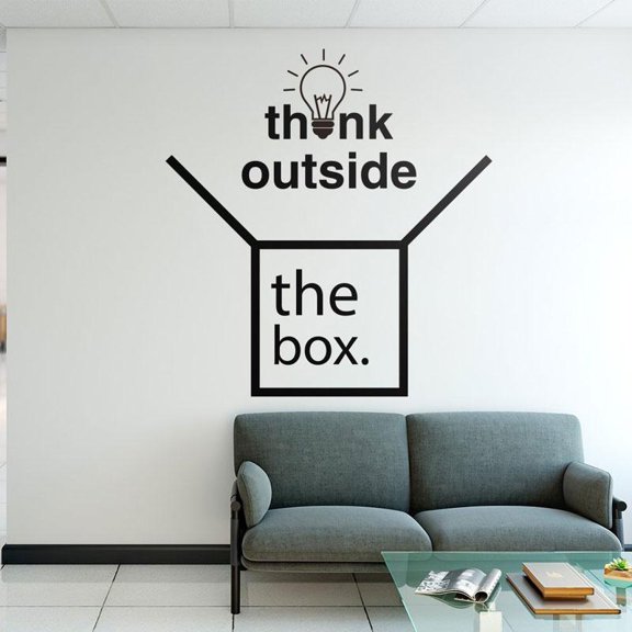 Creative Design Think Outside The Box Office Decor Home Office Quote Vinyl Wall Sticker Removable Idea Decals Bulb Mural 42x45cm