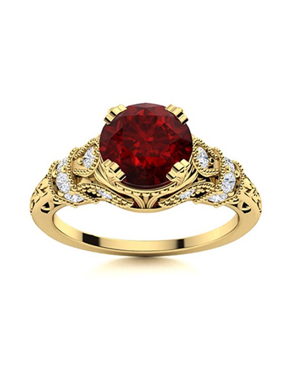 Creative Designer 6MM Round Garnet 925 Sterling Silver Gold Vermeil Art Deco Women Ring