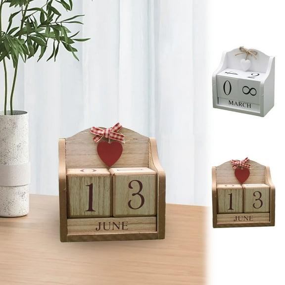 Creative Desktop Wooden Cubes Calendars, Vintage Wood Calendar Rustic Block Chic Per for Home Office Desk Decoration