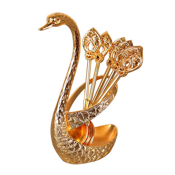 Creative Dinnerware Set - Decorative Swan Base Holder with 5 Spoons for Coffee, Fruit,Dessert, Stir, Ice Cream, Cake, Teaspoon