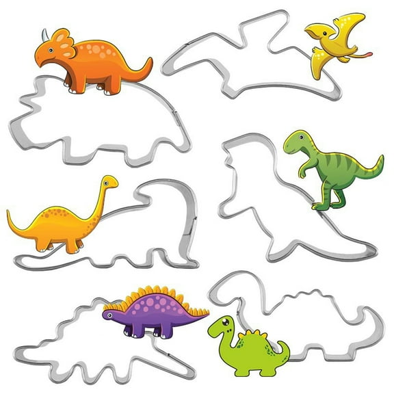 Creative Dinosaur Shape Stainless Steel Baking Moulds, Food-Safe 430 Stainless Steel 6 Dinosaur Shapes Easy Clean Non-Stick Baking Set, Perfect for Kids Baking Diy Crafts Lfgb Certified
