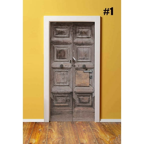 Creative Door Mural Classic Wood Gate Entrance Door Wrap Peel and Stick ...