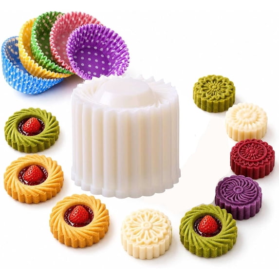 Creative Double-Ended Pastry Mold, Sunflower-Patterned Round Hand,Double-Sided Moon Cake Mold Press, Different shapes on each side, Press Mold for DIY Cookie, 1 Pcs