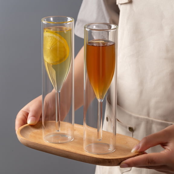 Creative Double-Layer Champagne Glasses, Transparent Insulated Floating Effect Wine Goblet, for Wedding Party Cocktail Beverage