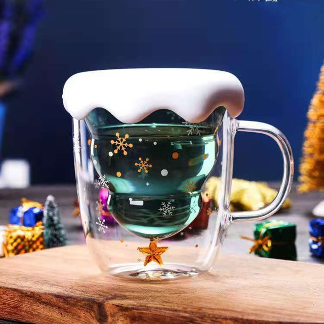 Creative DoubleLayer Glass Christmas Tree Star Water Cup High