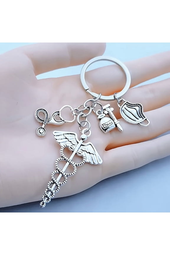 A Creative Double Snake Staff Keychain - Design Theme Includes Medical Bags, Masks, Stethoscopes, And Medical Instruments, Making It a Perfect Gift for Doctors And Nurses, 1pcs
