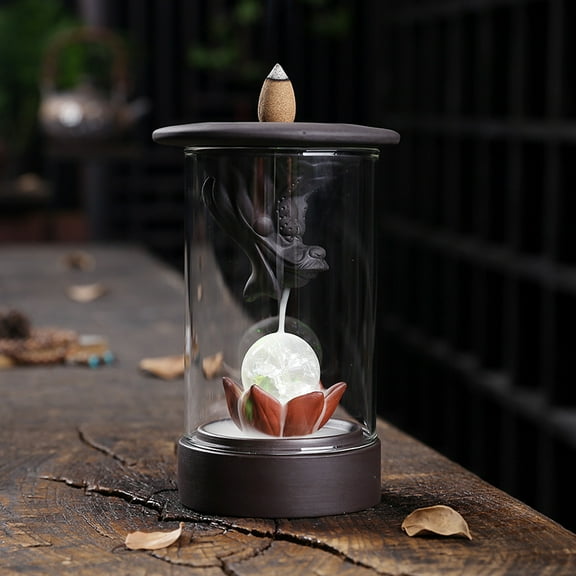 Creative Dragon Breath Backflow Incense Burner Purple Sand Windproof Cover LED Lamp Home Tea Room Aromatherapy Stove Ornaments