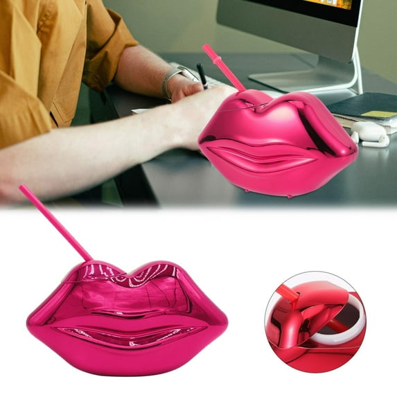 Creative Drinking Cups Red Lip Shaped Tumbler Cup With Lid And Kawaii Bo Ba Tea Cup Cute Drinking Bottle For Home Wedding Party Beach Ktv Bar Club/ Lip Cup Disco Electroplating Plastic Cup Rose Red