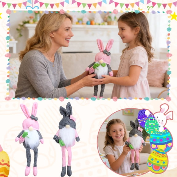 Creative Easter Bunny Figurine Dwarf With Long Ears Faceless Doll - Soft Plush With Bows, Long Legs For Hanging/Display, Premium Fabric For Comfort - Easter Decor, Kids Room
