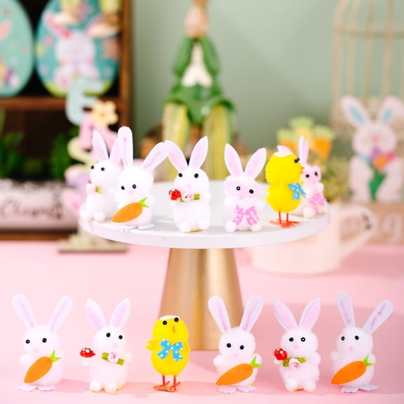 Creative Easter Decorations, Realistic Cute Little Yellow Chick Figurine, Little Bunny Figurine, 4pcs Plush Chicken Props for Spring Table Centerpiece and Party Decor