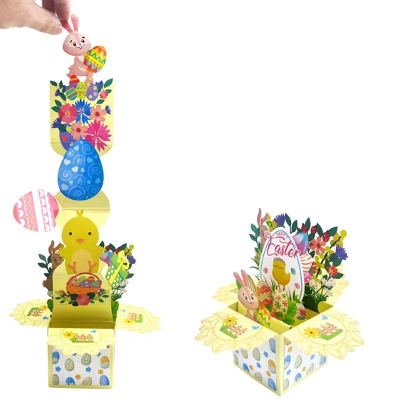 Creative Easter Pop-Up Stereoscopic Greeting Card High-End Foldable 3D Pull-Out Happy Easter Gift Card for Kids & Adults