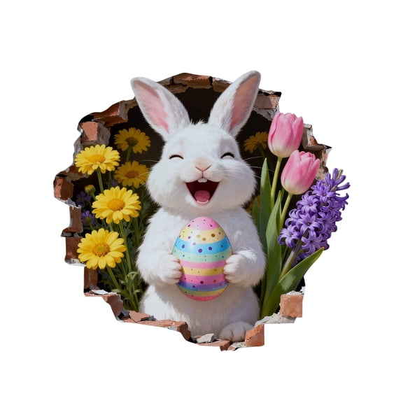 Creative Easter Wall Stickers, Festive 3D Breakthrough Smiling Bunny Cartoon Design, Removable Decals for Home Room Wall Window Decoration, Perfect for Easter,B