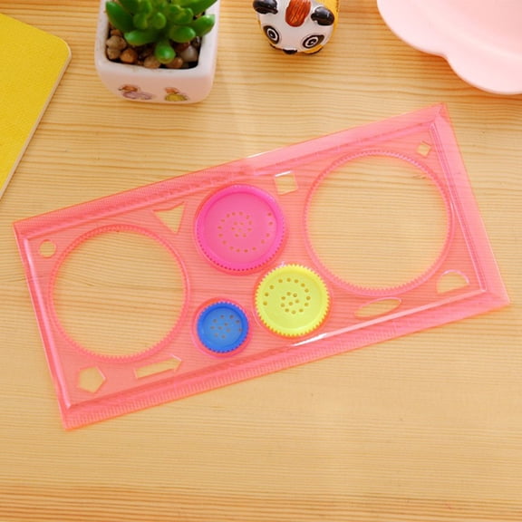 Creative Educational Template Ruler - Transparent Four-Color Design With Drawing Tools, Pink - For Kids Art Projects, School Supplies, Creative Play, Diy Crafts