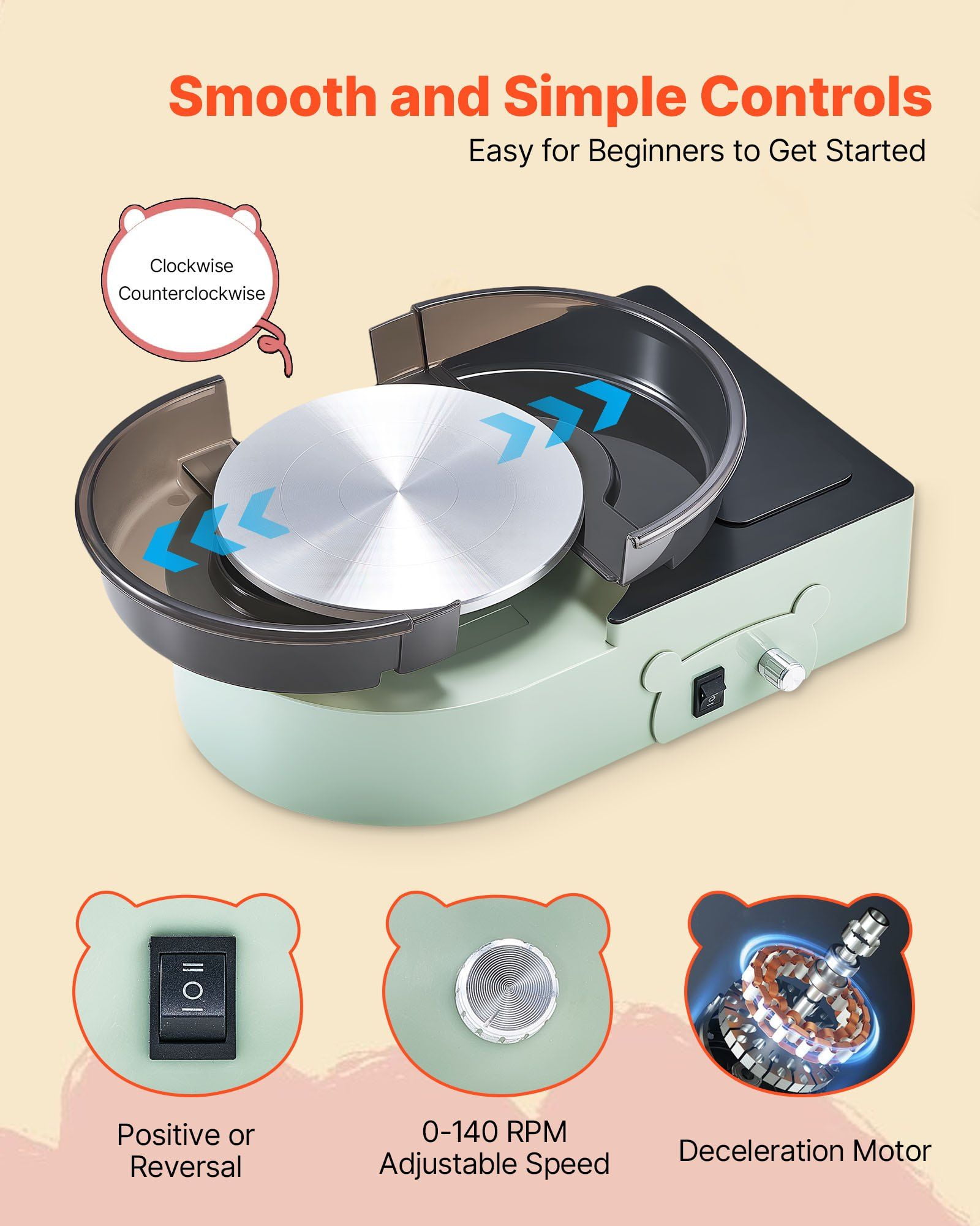Creative Electric Pottery Wheel for Clay Crafting | 6" Green Sculpting Wheel with Foot Pedal & Accessories for All Ages