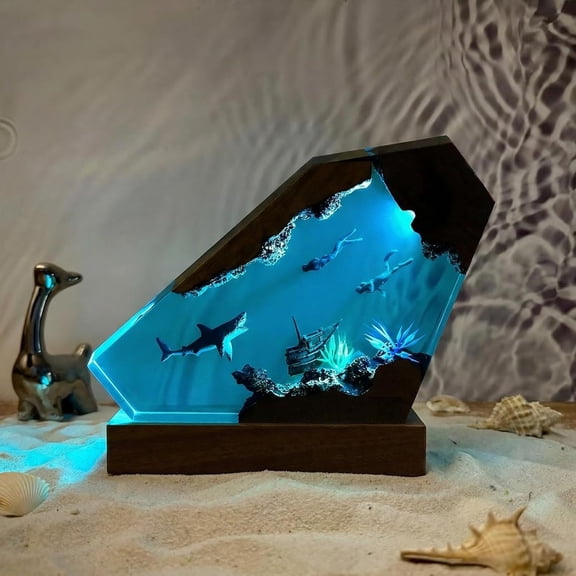 Creative Epoxy Light Lamp, Multi Color Aquatic Lamp Deep Sea Diver Cave Diving Enthusiasts Led Night Light Desktop Decor Christmas Birthday (White , S)