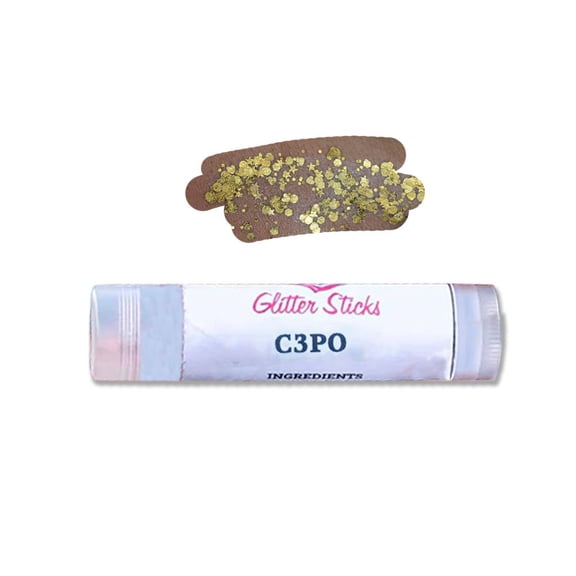 Creative Faces  Chunky Glitter Stick - C3PO , Easy To Apply, Cosmetic Grade Polyester Glitter (3.5 gm/4.5 ml), Great to Sparkle up your Face, Body, Hair and Face Paint Designs