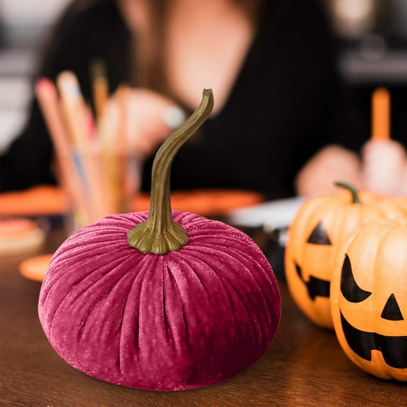 Creative Fall Velvet Pumkins Decor,2.8Inch Mini Rustic Faux Velvet Pumpkins with Real Stems Fabric Pumpkins Foam Pumpkins for Fall Decorations Wedding Harvest Thanksgiving Decor