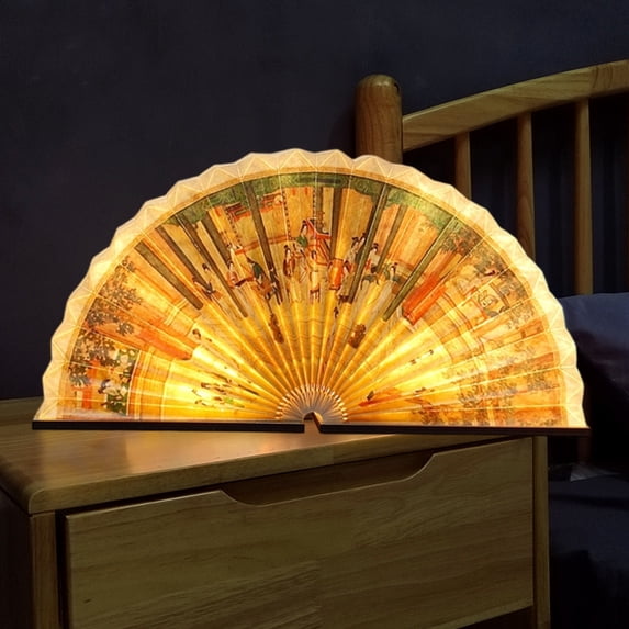 Creative Fan Lamp Creative Fan-Shaped Lamp Multifunctional Decor Modern Home Accent Lighting, Wood and Paper Construction Intelligent On/Off Technology Warm Ambient Glow