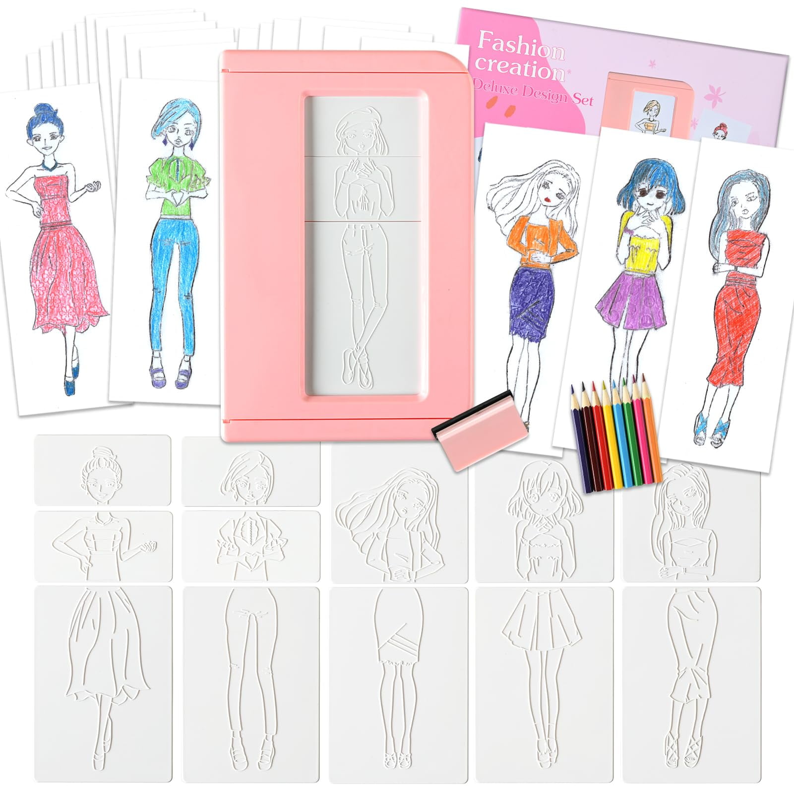 Creative Fashion Design Kit for Girls DIY Arts and Crafts Drawing Rubbing Plates Set Kids