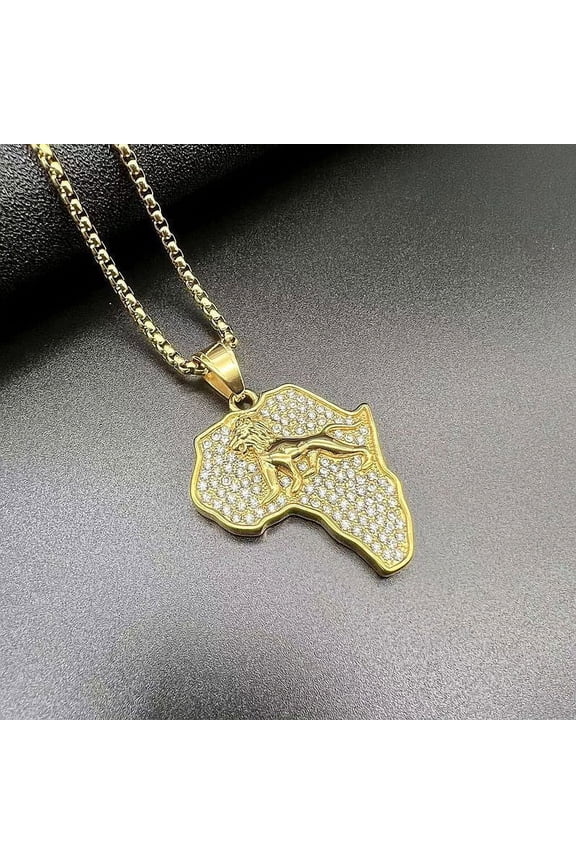Creative Fashion Geographic Map 14K Yellow Gold Pendant Necklace Men's Personalized Trendy Rock Ethiopian Jewelry Golden Silver Color Accessories Women