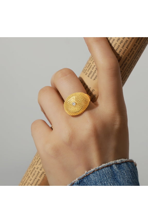 Unisex Copper Ring Round Pattern Open Adjustable Band Geometric Design Electroplated Gold Finish Ring Size 7 Us