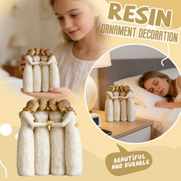 Creative Faux Wood Resin Craft Ornament – Tabletop Decorative Sculpture, Friendship Figurine for Sisters, Home Office Desk Art Piece(5.3 x1.7x 6.8 In)