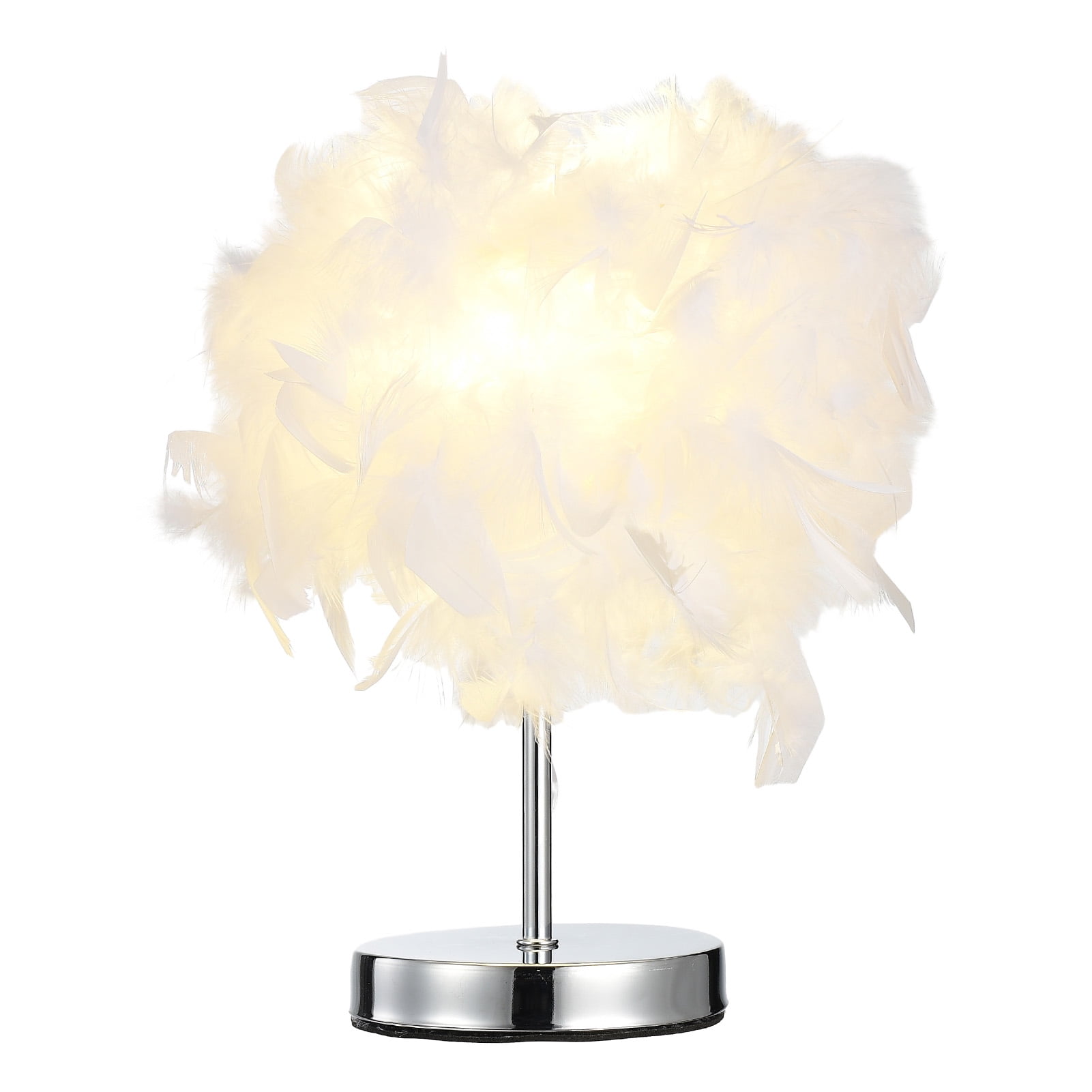 Creative Feather Table Lamp Silver Pole White Feather Table Lamp Simple Bedroom Lamp Feather Lamp Atmosphere Bedside Table Lamp