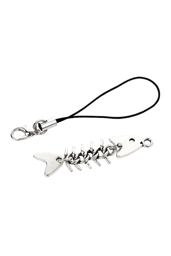 Creative Fish Bone Mobile Chain Metal Fish Bone Mobile Phone Lanyard Mobile Phone Pendant Key Rope Accessories,Silver