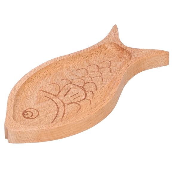 Creative Fish-Shaped Wooden Plate Food Serving Tray Double-Sided Multi-Grain Dessert Platter and BBQ Candy Dish - 9.8 x 4.7 Inches / 25 x 12 cm