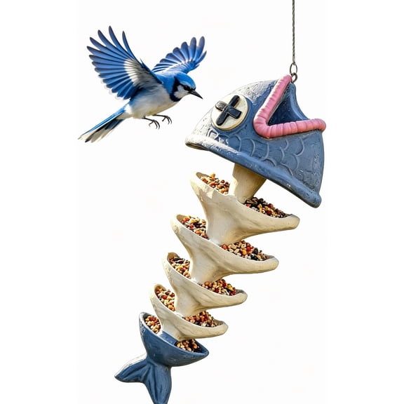 Creative Fish Skeleton Hanging Bird Feeder, Creative Fish Bone Bird Feeder Hanging Rack, Quirky Yard Decor for Garden, Backyard, Patio & Outdoor Decoration Unique Birds Lovers