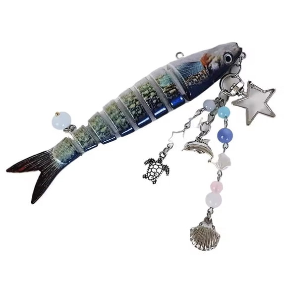 Creative Fish Theme Keychain Handcrafted Beaded Alloy Bag Charm Ornament Handmade Backpack Accessory for Women Girls