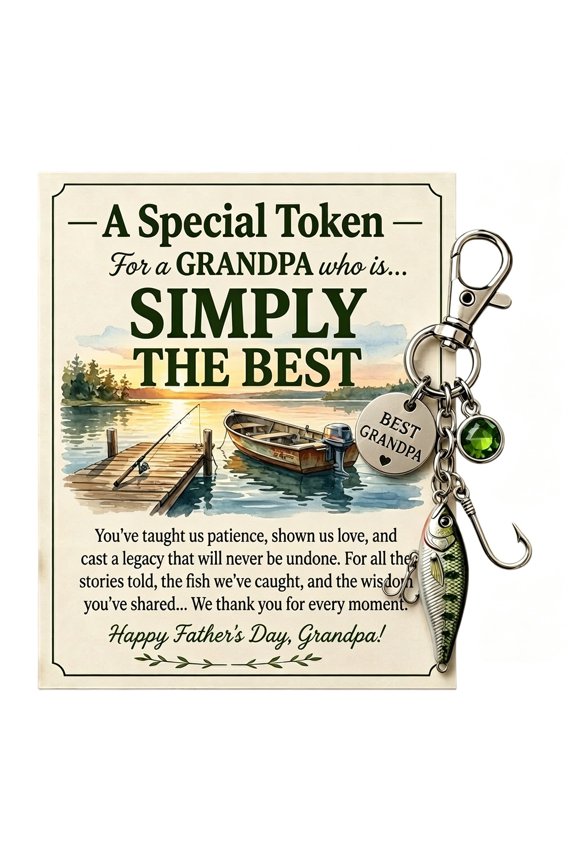 Creative Fishing Keychain, Fish & Hook Key Chain with Greeting Card, Best Card Gift for Men Dad Husband