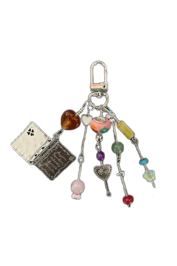 Creative Flip Book Keychain With Colorful Beads Alloy Charm For Bags Diaries