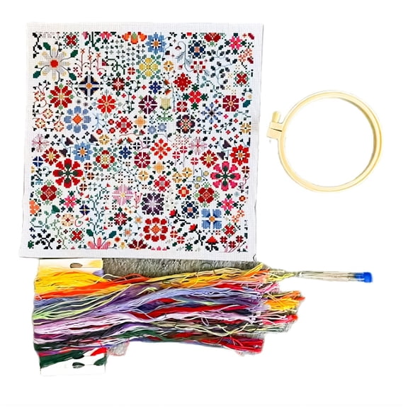 Creative Floral Crosses Stitching Set with Accessories for Expert Home Decor Projects