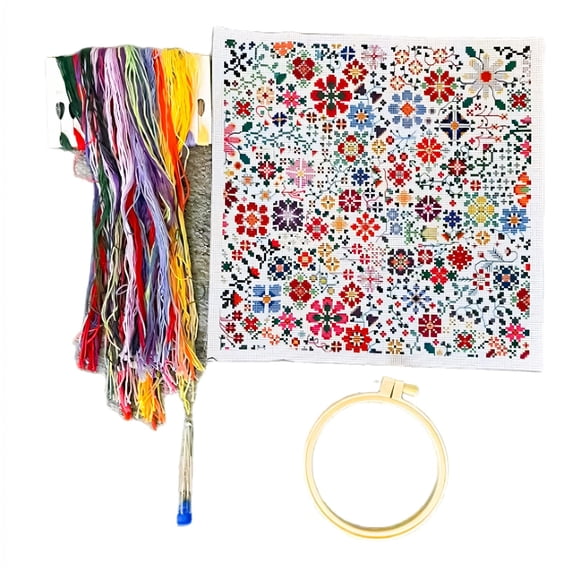 Creative Floral Crosses Stitching Set with Accessories for Expert Home Decor Projects