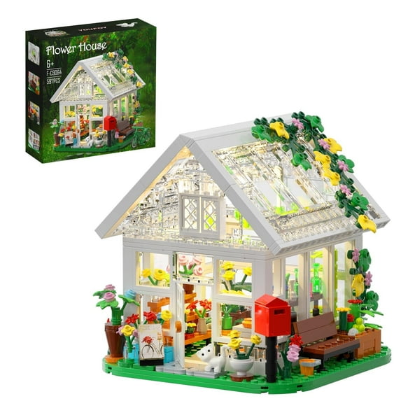 Creative Flower House Building Set with LED Lights – 597-Piece Garden Playset Toy for Building a Greenhouse Model, Ideal Gift for Girls and Friends Ages 6 and Up