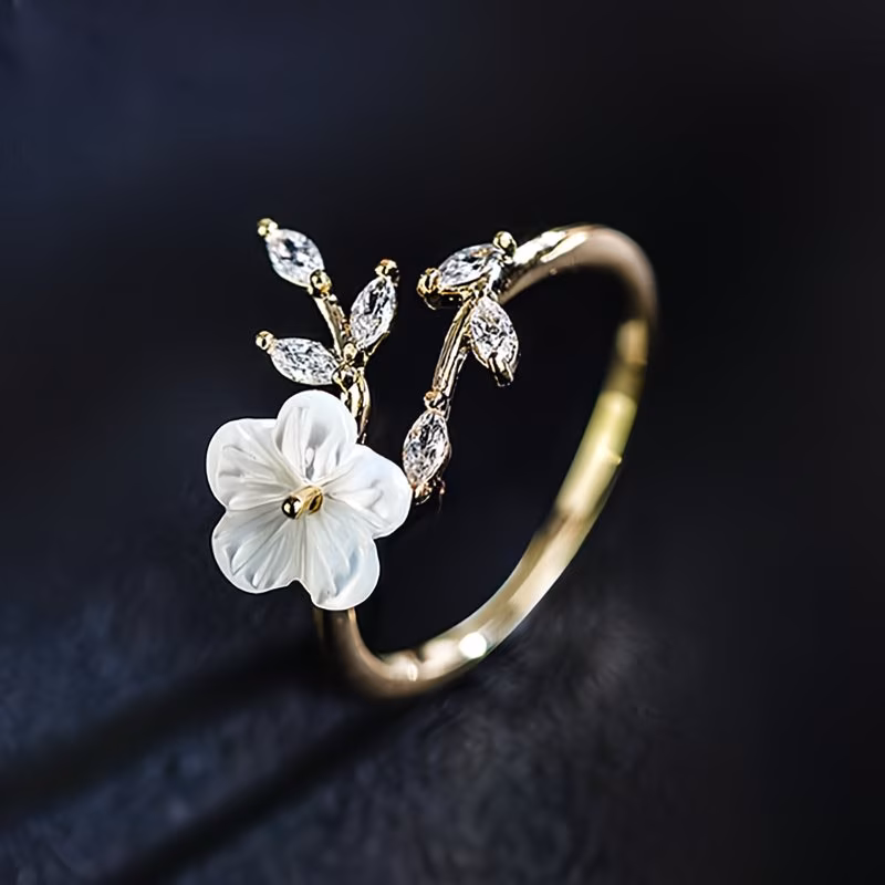 Creative Flower Leaf Ring, Trendy Party Jewelry, Christmas Halloween Gift, New Year's & Valentine's Day Gift for Women, Mom, Family & Friends