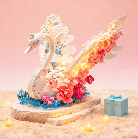 Creative Flower Model Building Blocks with Lights for Hands-On Learning, Perfect for Developing Coordination and Problem-Solving（9.5*7.9 inch）