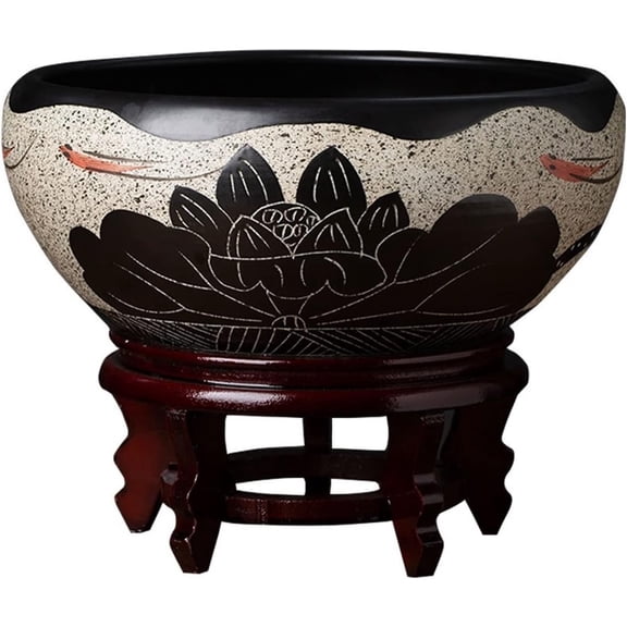 Creative Flower Pots Ceramic Plant Containers Pots Without Bottom Hole Hydroponic Plants Lotus Pots Simple Decorative Goldfish Tank Water Lily Bowl Turtle Tank Plant Pot,High Base