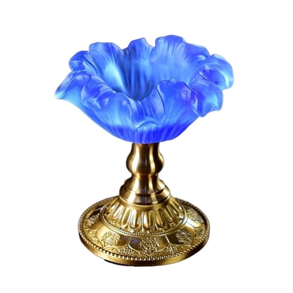 Creative Flower Shaped Candlestick Retro Glazed Candle Holder Desk Decoration Copper Base