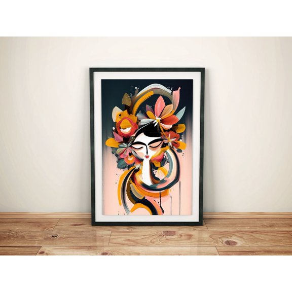 Creative Flower Woman Illustration Wall Art Print, Modern Abstract, Boho Chic Colorful Unique, Living Room And Gallery Wall Decor