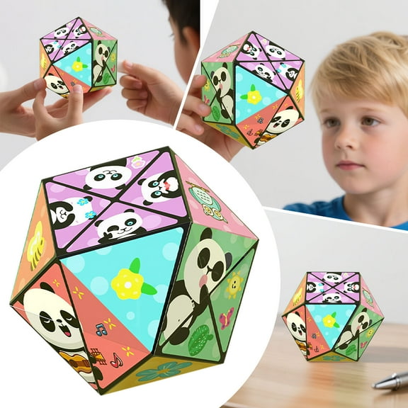 Creative Folding Panda Magic Cube Set - 3D Flips Magic Cube Set, Cute Panda Decompression Building Blocks, Travel Transforms Cubes, Geometric Gift for Stress Anxiety Relief
