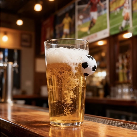 Creative Football Beer Mug, Novelty Father Gift Cup, Unique Sports Theme Drinking Glass With Embedded Ball Design, Durable Party Mug For Beer Lovers And Fans