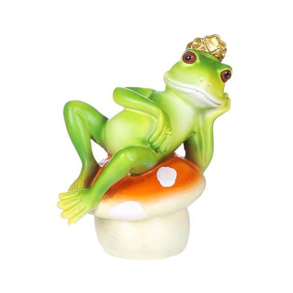 Creative Frog Desktop Ornament With Crown - Statue For Office Desk Home Decor, Mushroom Base Design, Perfect For Frog Lovers, Indoor Spaces, Gifting