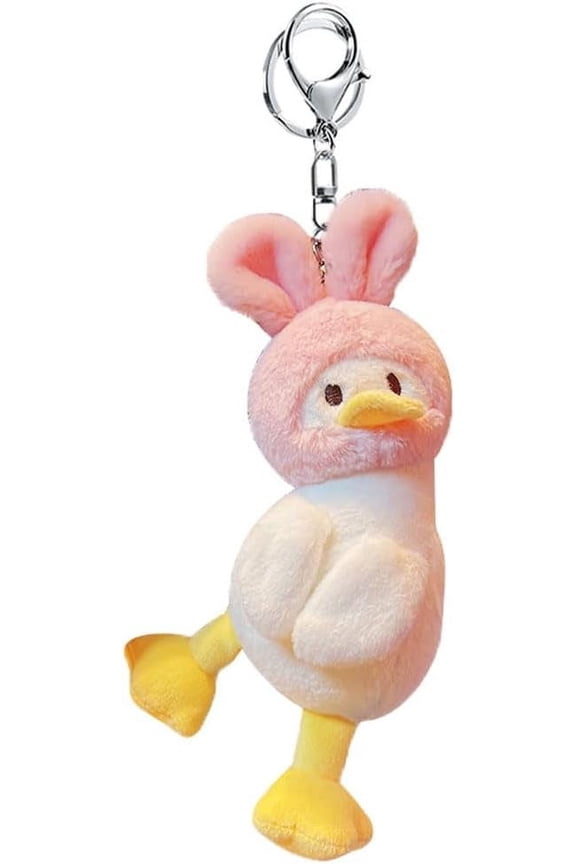Creative Funny Cute Wearing Animal Hat Plush Yellow White Duck Pendant Keychain Key-chains Keyrings