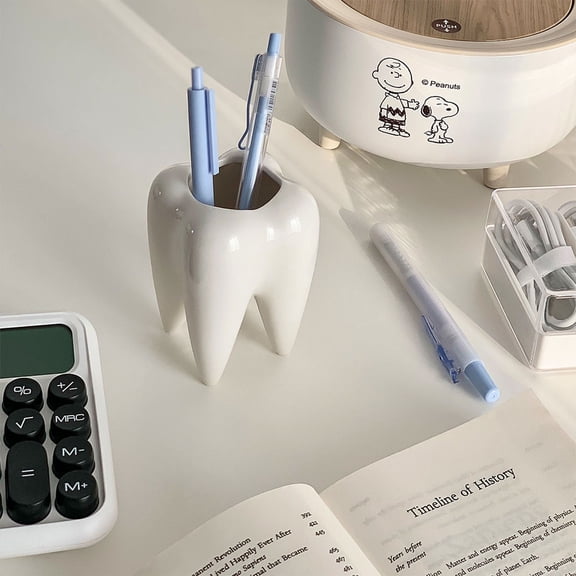 Creative And Funny Teeth, Pen Holder, Table, Teeth, Toothbrush Cup, Miscellaneous Storage, Flower Pot, Room, Desktop Decoration, Ornaments led pencils, 1 X Tooth Pen Holder Pencil Barrel, White