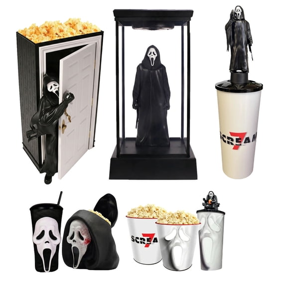 Creative Ghostface Doorbuster Popcorn Bucket, 3D Movie Scene Collectible, Ghostface Emerging from Door, Limited Edition Horror Decor for Fans