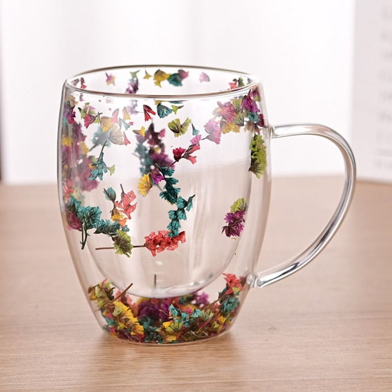 Creative Gift Simple Heat Resistant High Borosilicate Glass Tea Coffee Cups  Dry Flowers Cup Double Wall Glass Cup Espresso Milk Mug #5 350ML -  Walmart.com