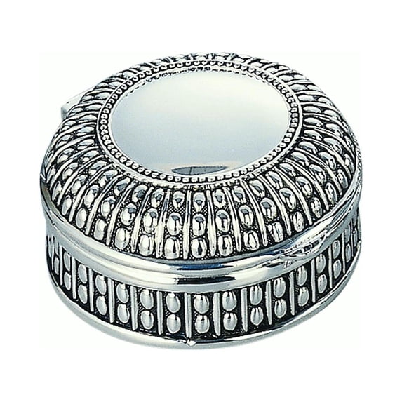Contemporary Home Living 3" Silver Round Antique Beaded Hinged Jewelry Box