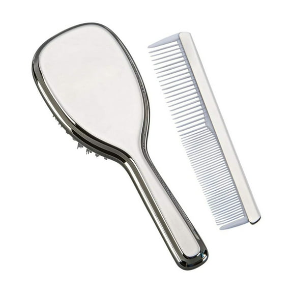 Creative Gifts International 023005 5 in. Nickel Plated Comb & Brush Set for Girls - Silver